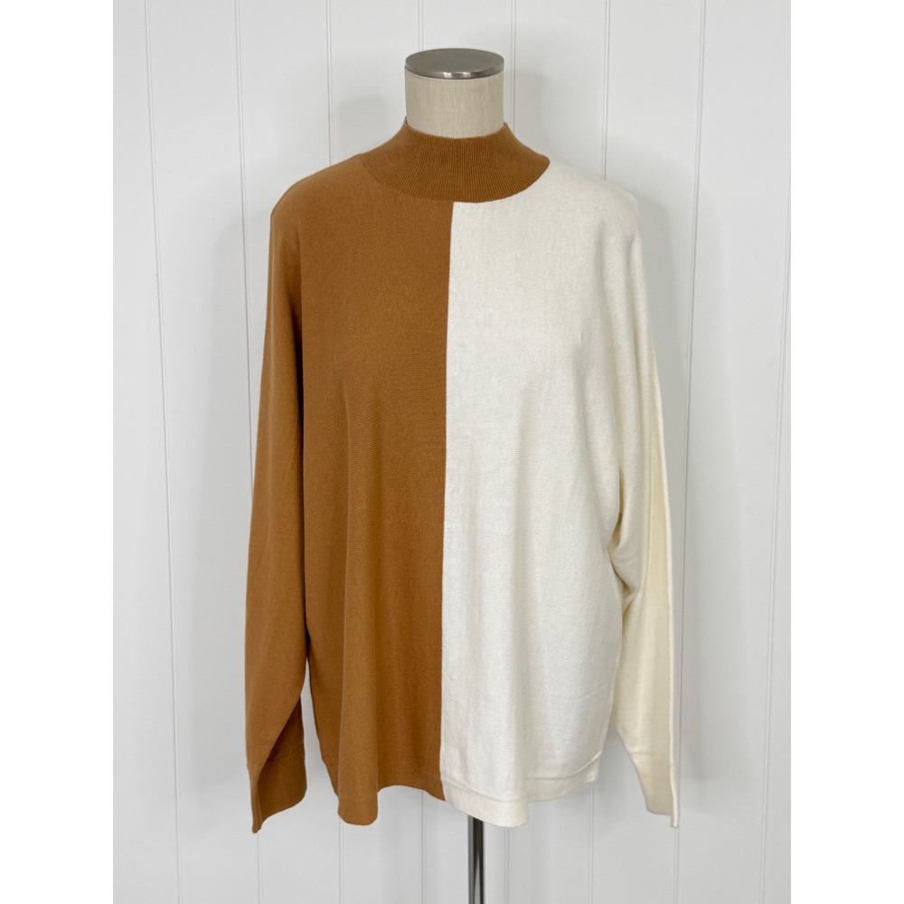 Candace Cameron Bure Brown White Colorblock Mock Neck Sweater Women Medium